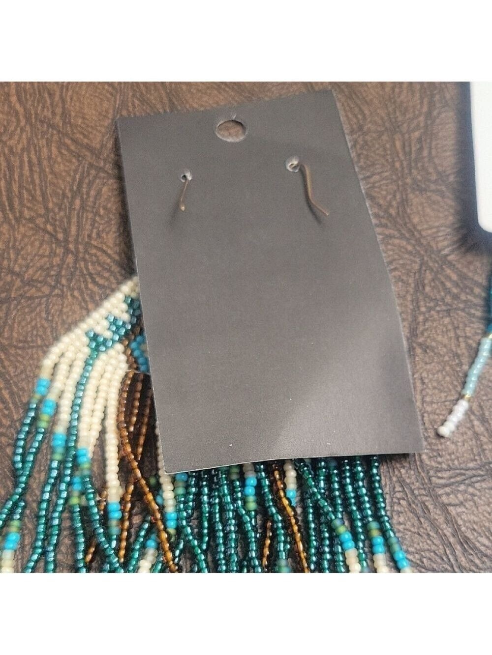 Boho Beaded Fringe Earrings Lot 2 Pairs Turquoise Brown White - Picture 5 of 9
